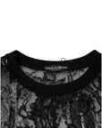 Dolce & Gabbana Black Nylon Floral Lace Crew Neck T-shirt