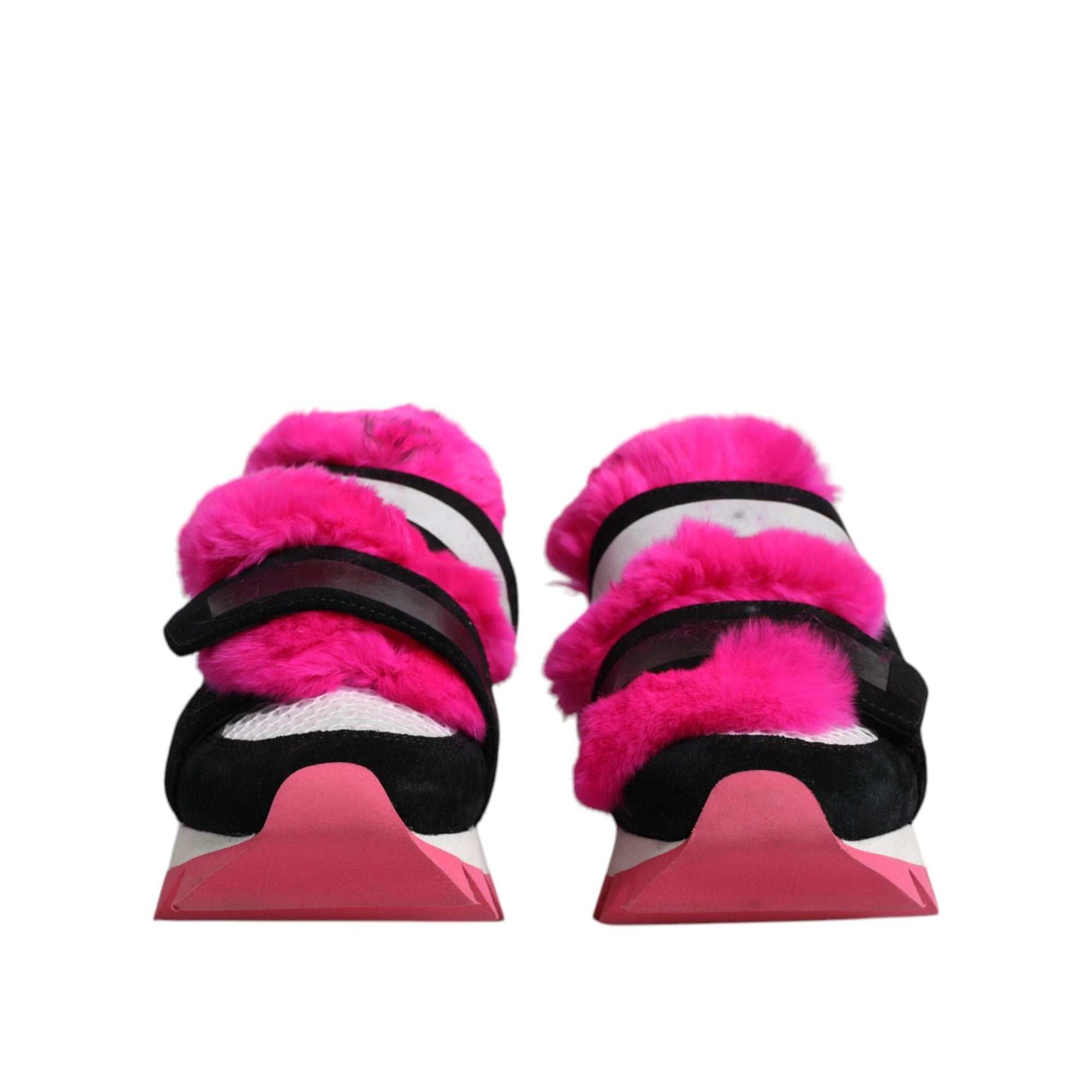 Dolce & Gabbana Black Pink Fur Embellished Sneakers Shoes