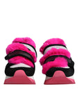 Dolce & Gabbana Black Pink Fur Embellished Sneakers Shoes