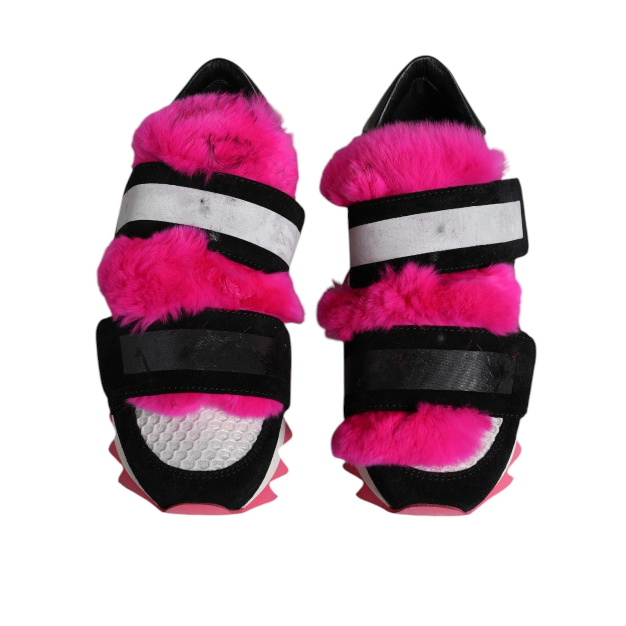 Dolce & Gabbana Black Pink Fur Embellished Sneakers Shoes