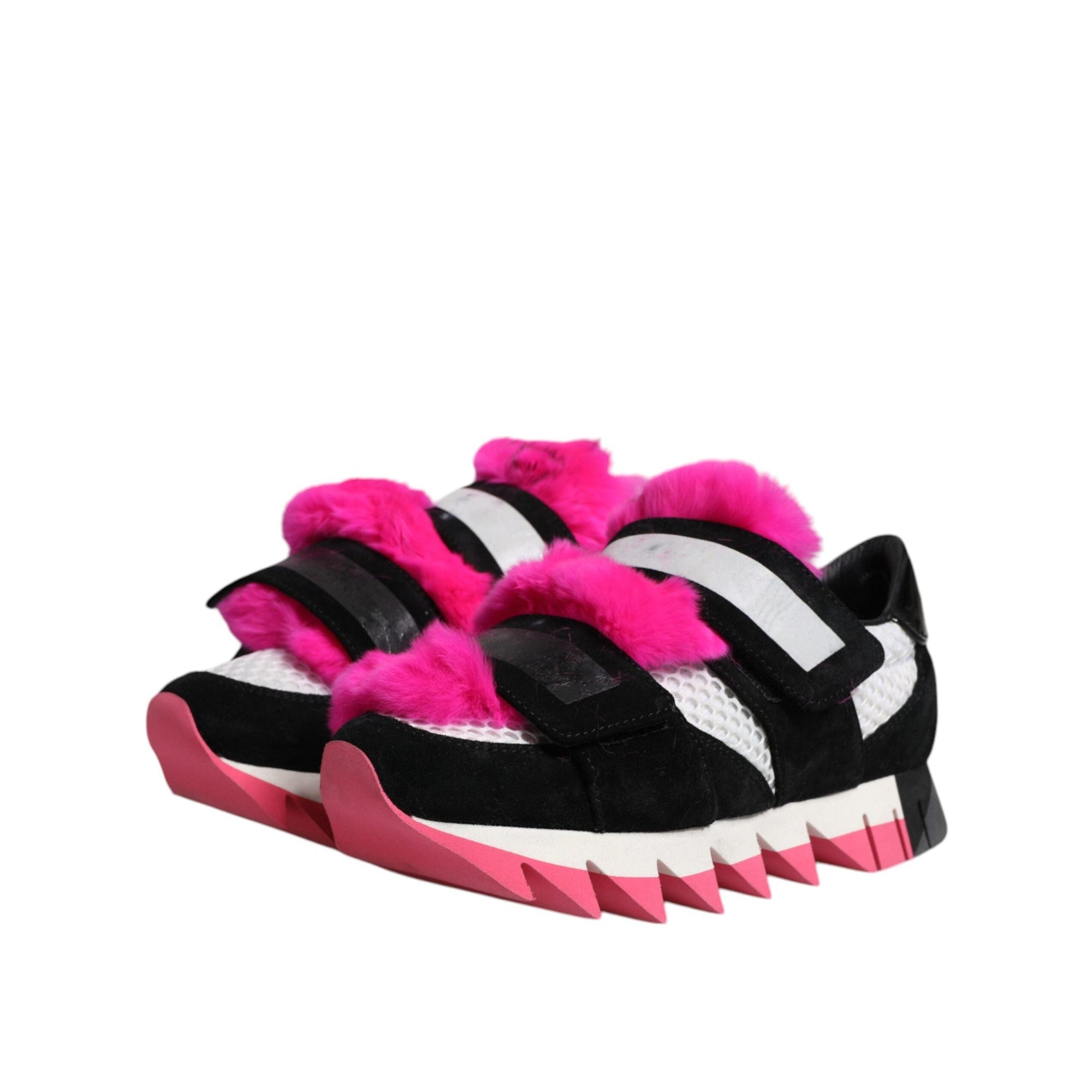 Dolce & Gabbana Black Pink Fur Embellished Sneakers Shoes