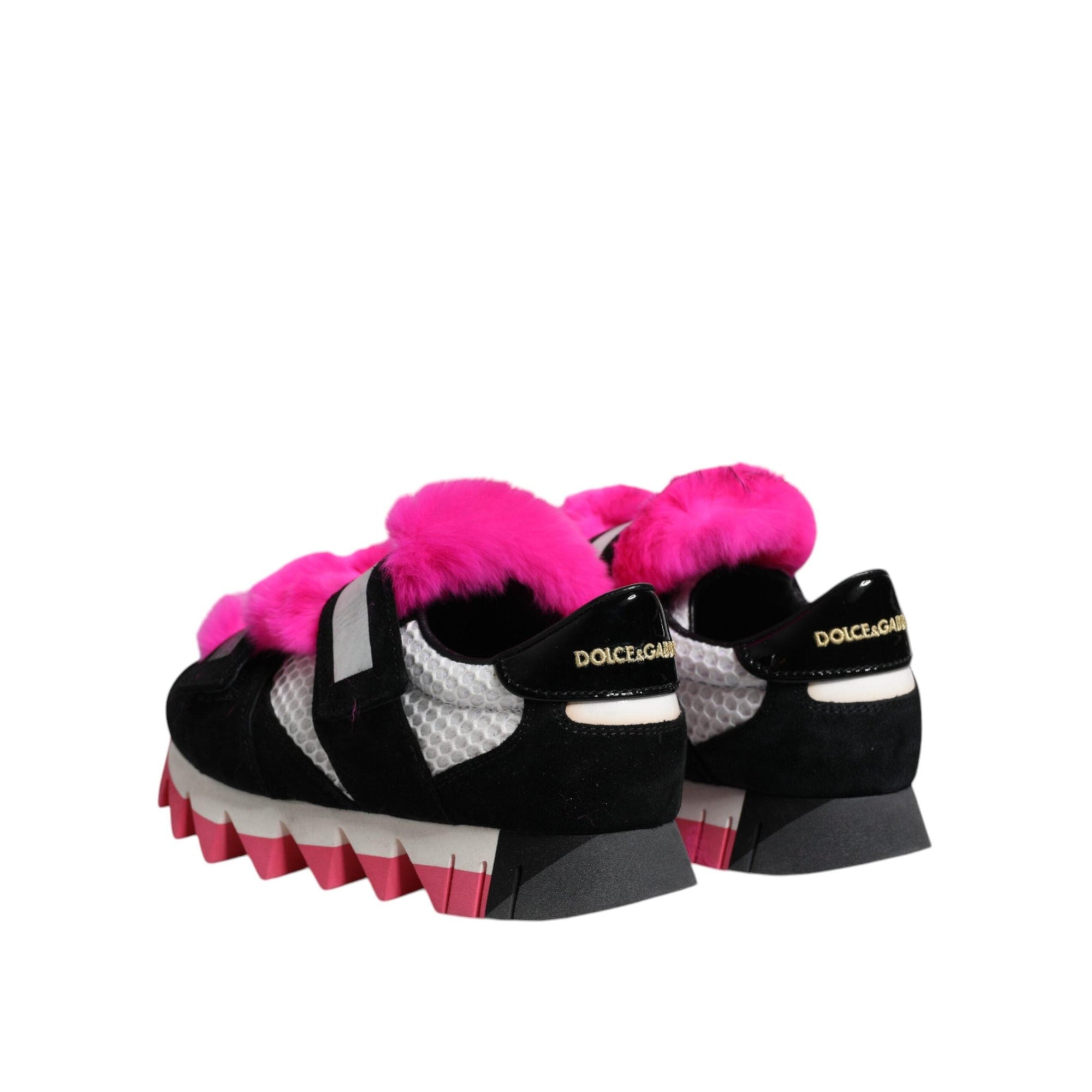 Dolce & Gabbana Black Pink Fur Embellished Sneakers Shoes