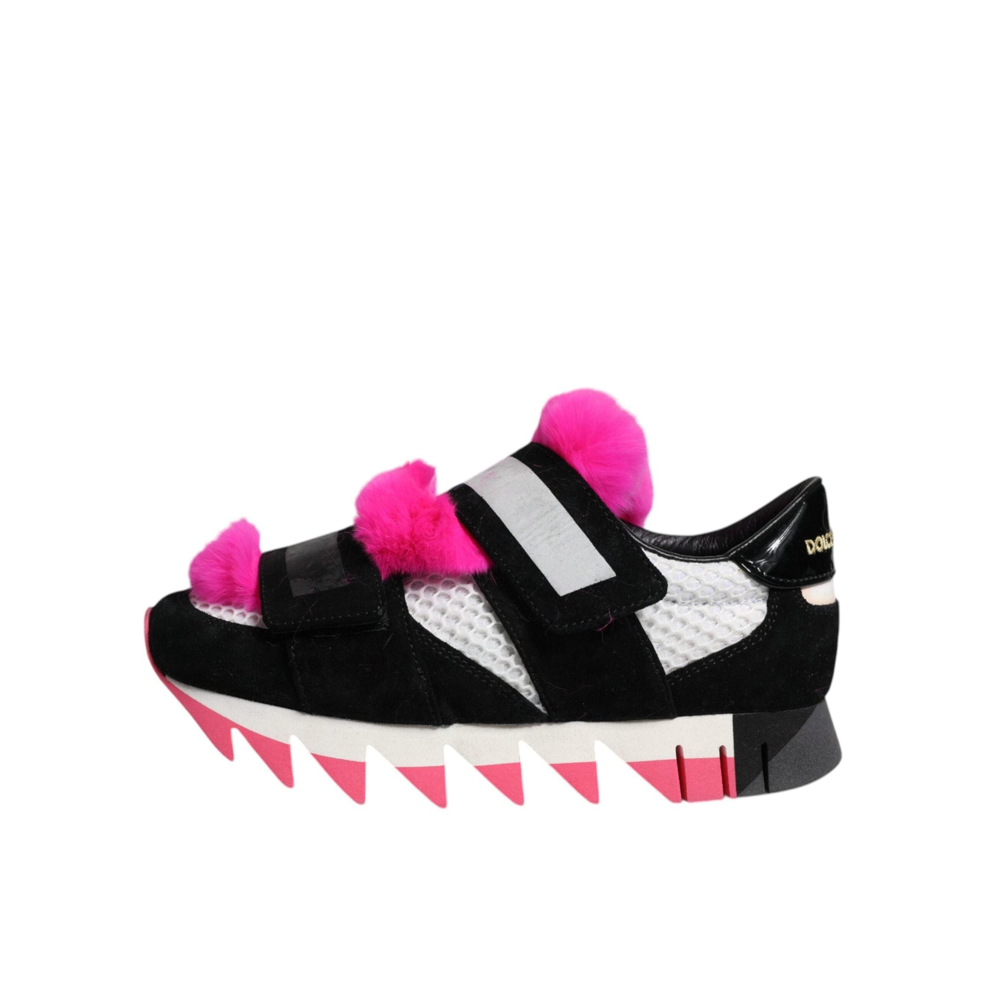 Dolce & Gabbana Black Pink Fur Embellished Sneakers Shoes