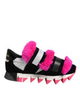 Dolce & Gabbana Black Pink Fur Embellished Sneakers Shoes