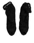 Dolce & Gabbana Black Lace Stretch Heels Mid Calf Boots Shoes