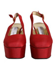 Dolce & Gabbana Red Platform Slingback Heels Sandals Shoes