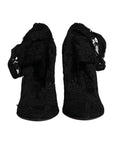 Dolce & Gabbana Black Lace Stretch Heels Mid Calf Boots Shoes