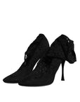 Dolce & Gabbana Black Lace Stretch Heels Mid Calf Boots Shoes