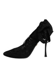 Dolce & Gabbana Black Lace Stretch Heels Mid Calf Boots Shoes