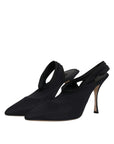 Dolce & Gabbana Black Jersey Stretch Heels Slingback Shoes