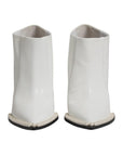 Dolce & Gabbana White Faux Pearl Leather Pointed Toe Ankle Boot Shoes