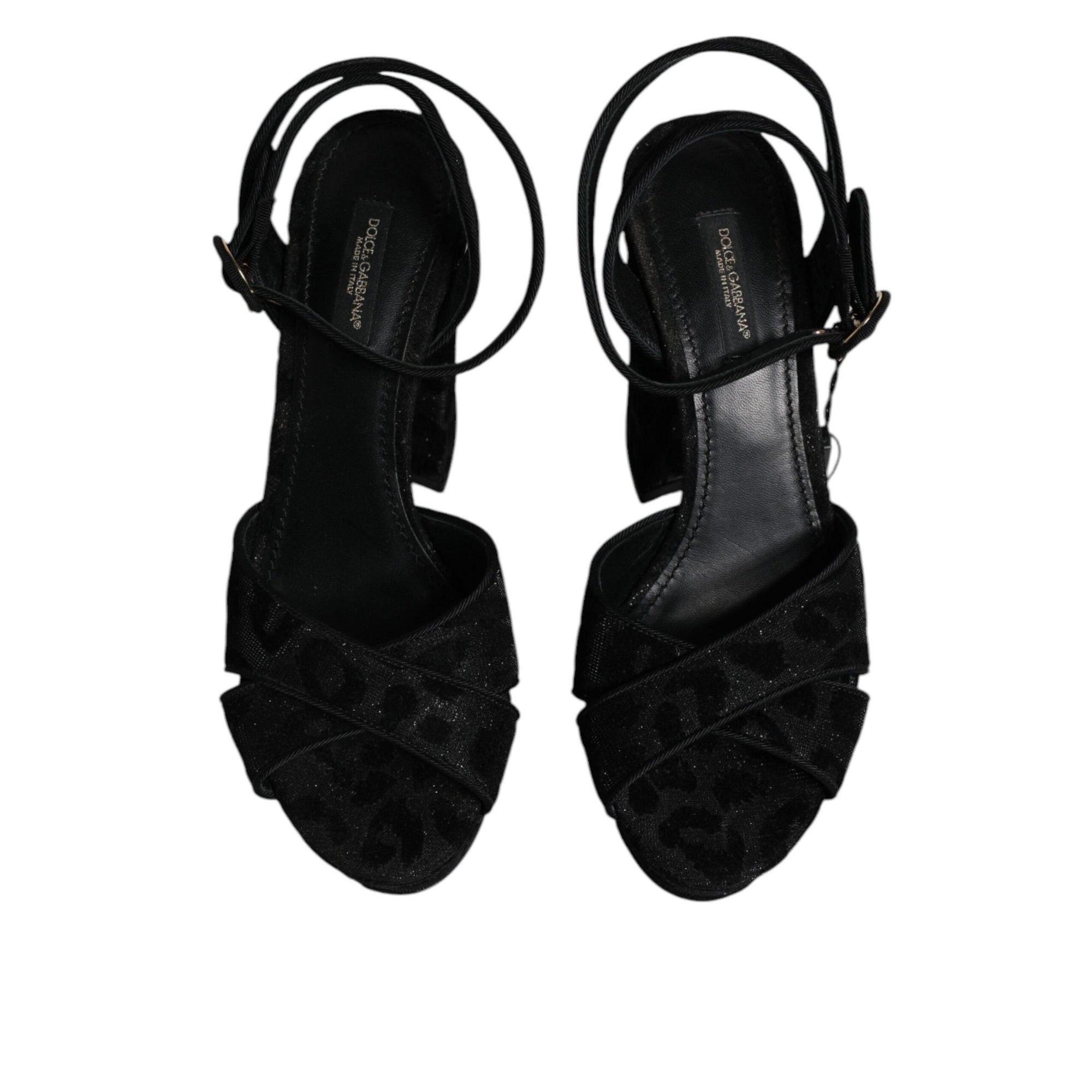 Dolce & Gabbana Black Leopard Platform Heels Sandals Shoes