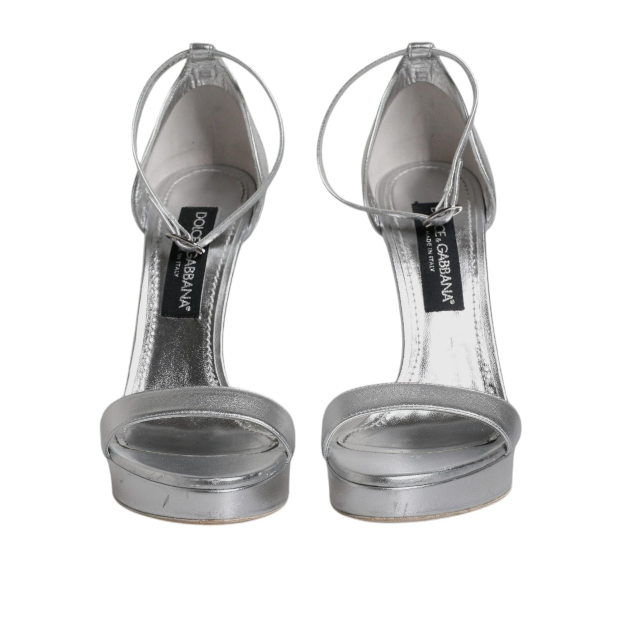 Dolce & Gabbana Silver Leather Platform Keira Sandals Shoes