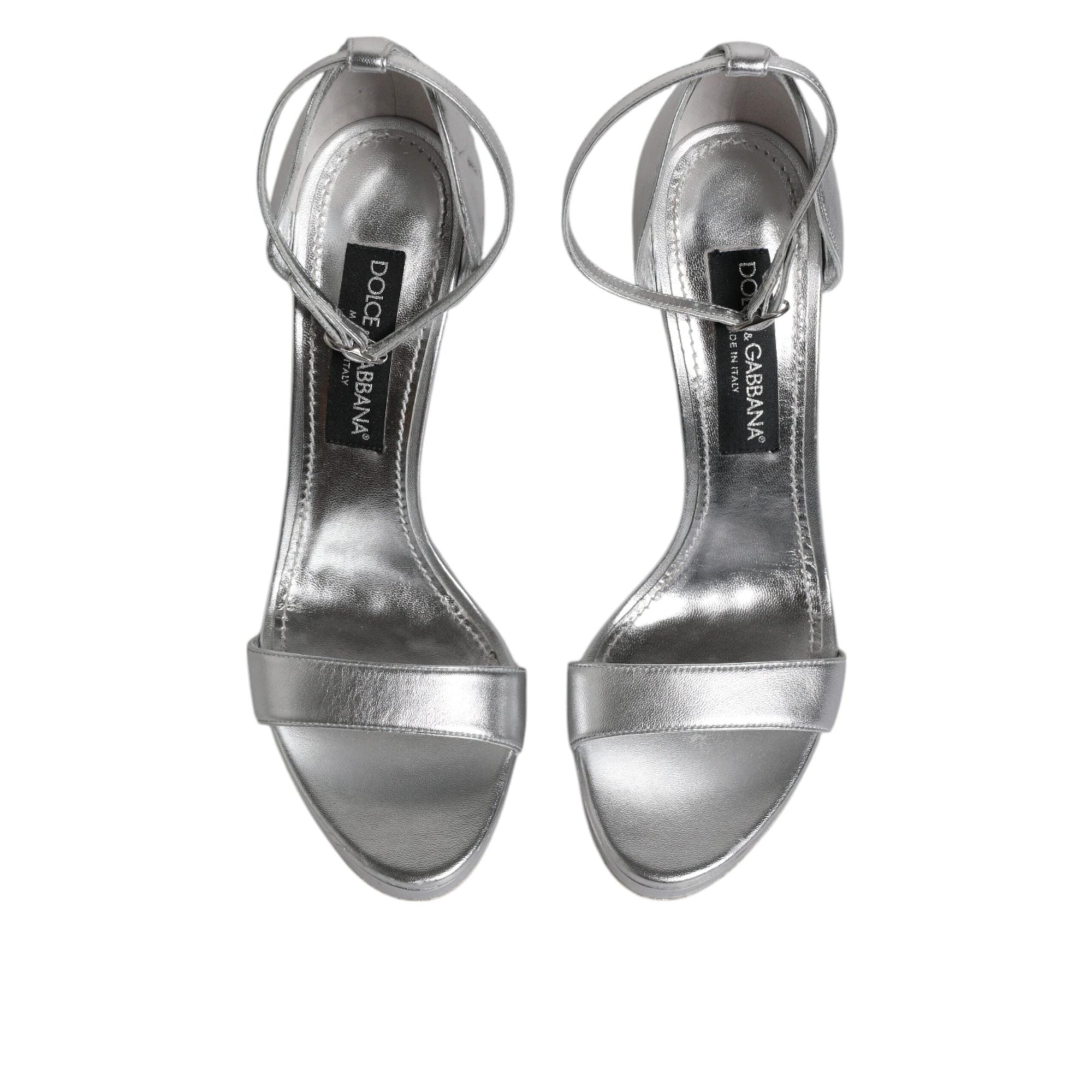 Dolce & Gabbana Silver Leather Platform Keira Sandals Shoes