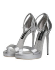 Dolce & Gabbana Silver Leather Platform Keira Sandals Shoes