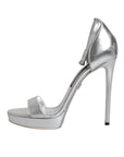 Dolce & Gabbana Silver Leather Platform Keira Sandals Shoes