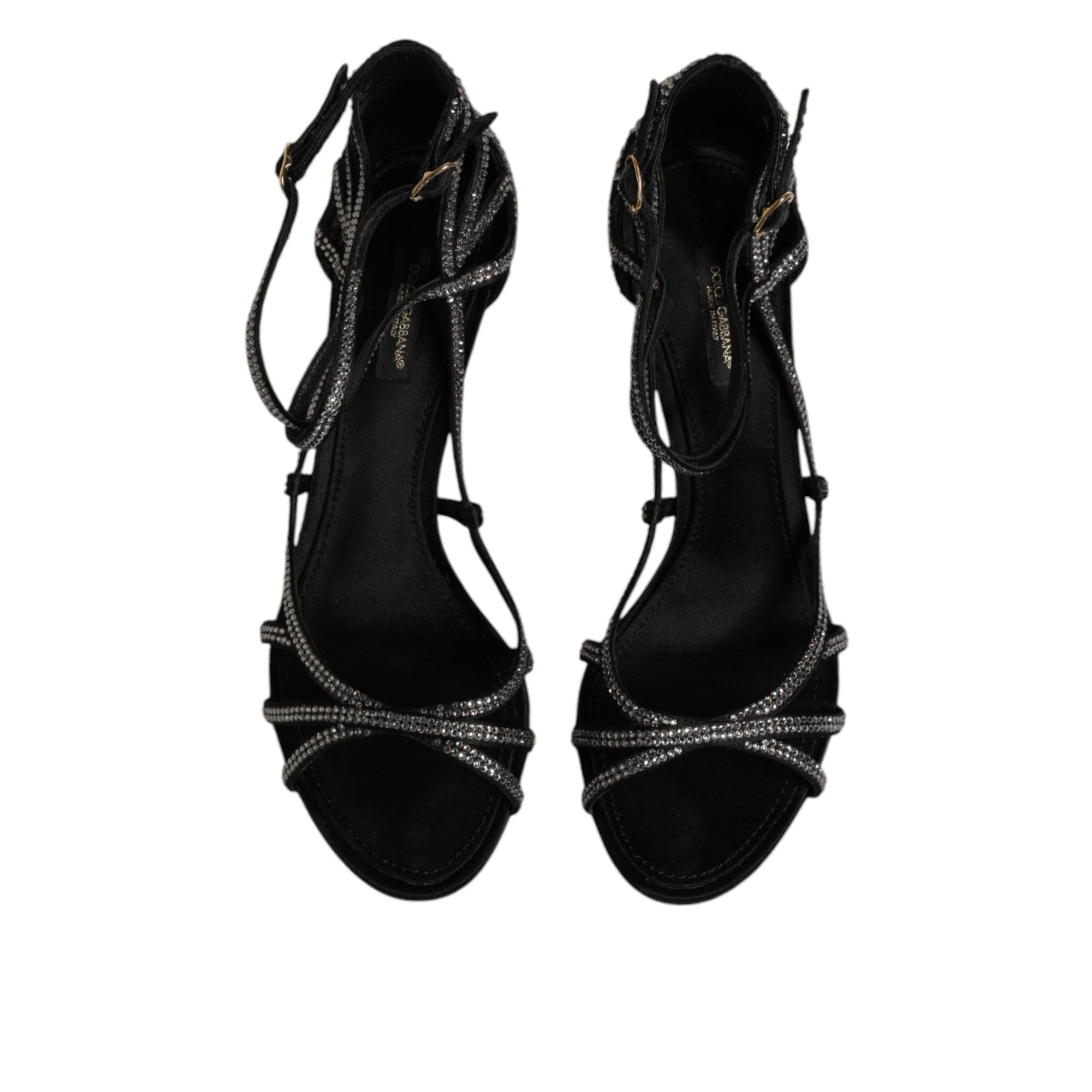 Dolce & Gabbana Black Strass Ankle Strap Heels Sandals Shoes