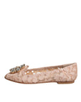 Dolce & Gabbana Beige Lace Crystal Ballet Flats Loafers Shoes