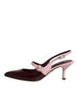 Dolce & Gabbana Pink Maroon Leather Kitten Heels Slingbacks Shoes