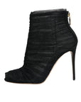 Dolce & Gabbana Black Mesh Stiletto Heels Ankle Boots Shoes