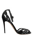 Dolce & Gabbana Black Strass Ankle Strap Heels Sandals Shoes