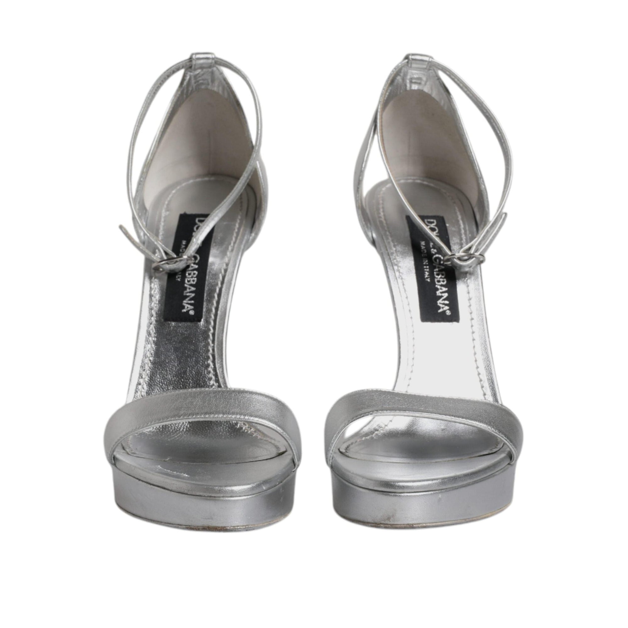 Dolce & Gabbana Silver Leather Platform Keira Sandals Shoes