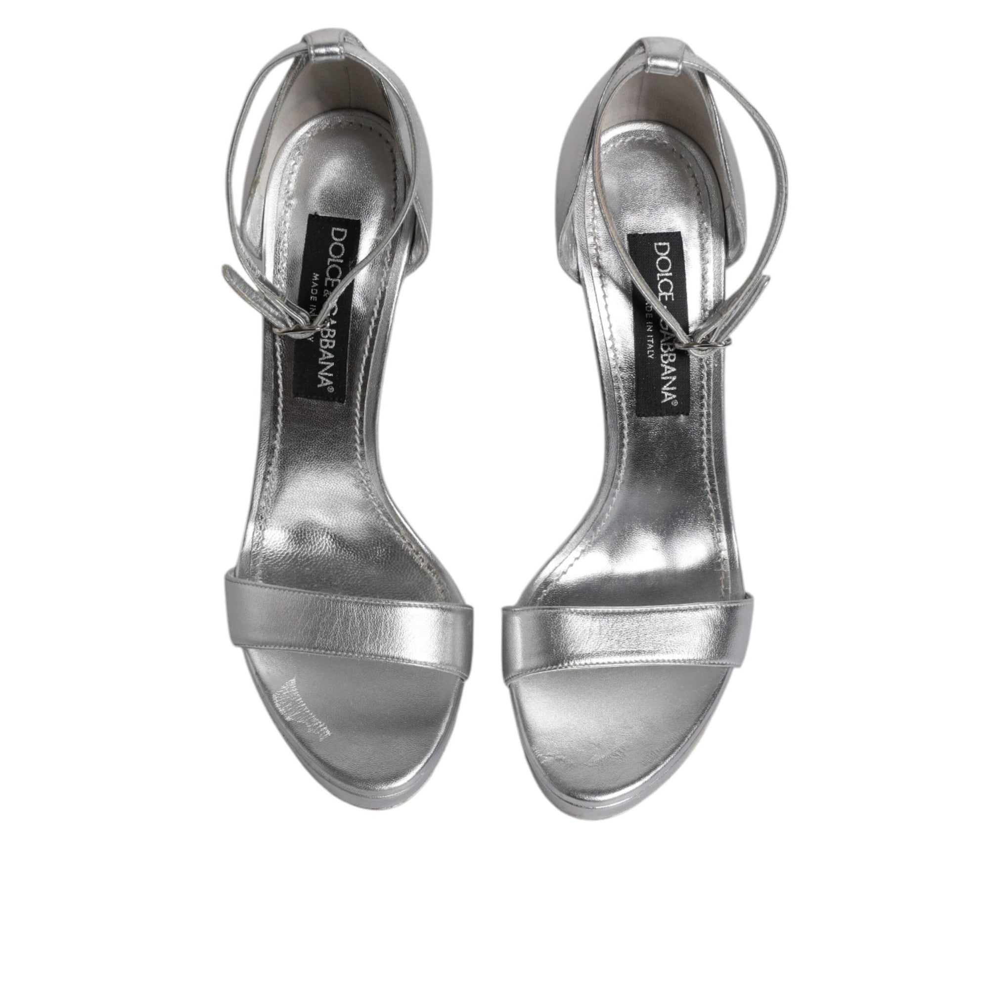 Dolce & Gabbana Silver Leather Platform Keira Sandals Shoes