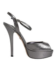 Dolce & Gabbana Silver Leather Platform Heels Sandals Shoes