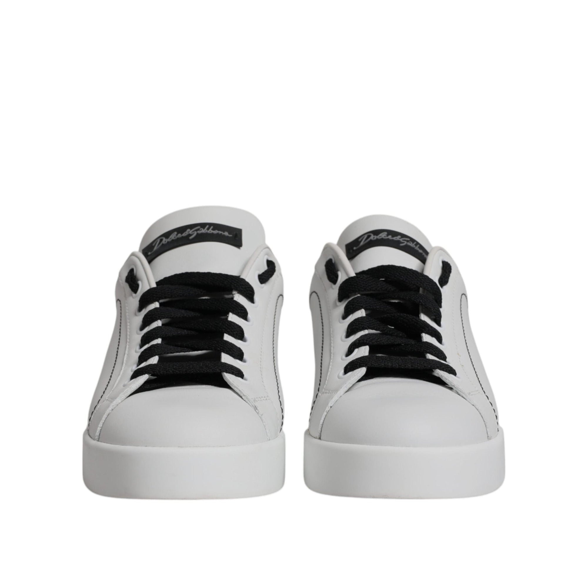 Dolce & Gabbana White Black Leather Low Top Sneakers Shoes