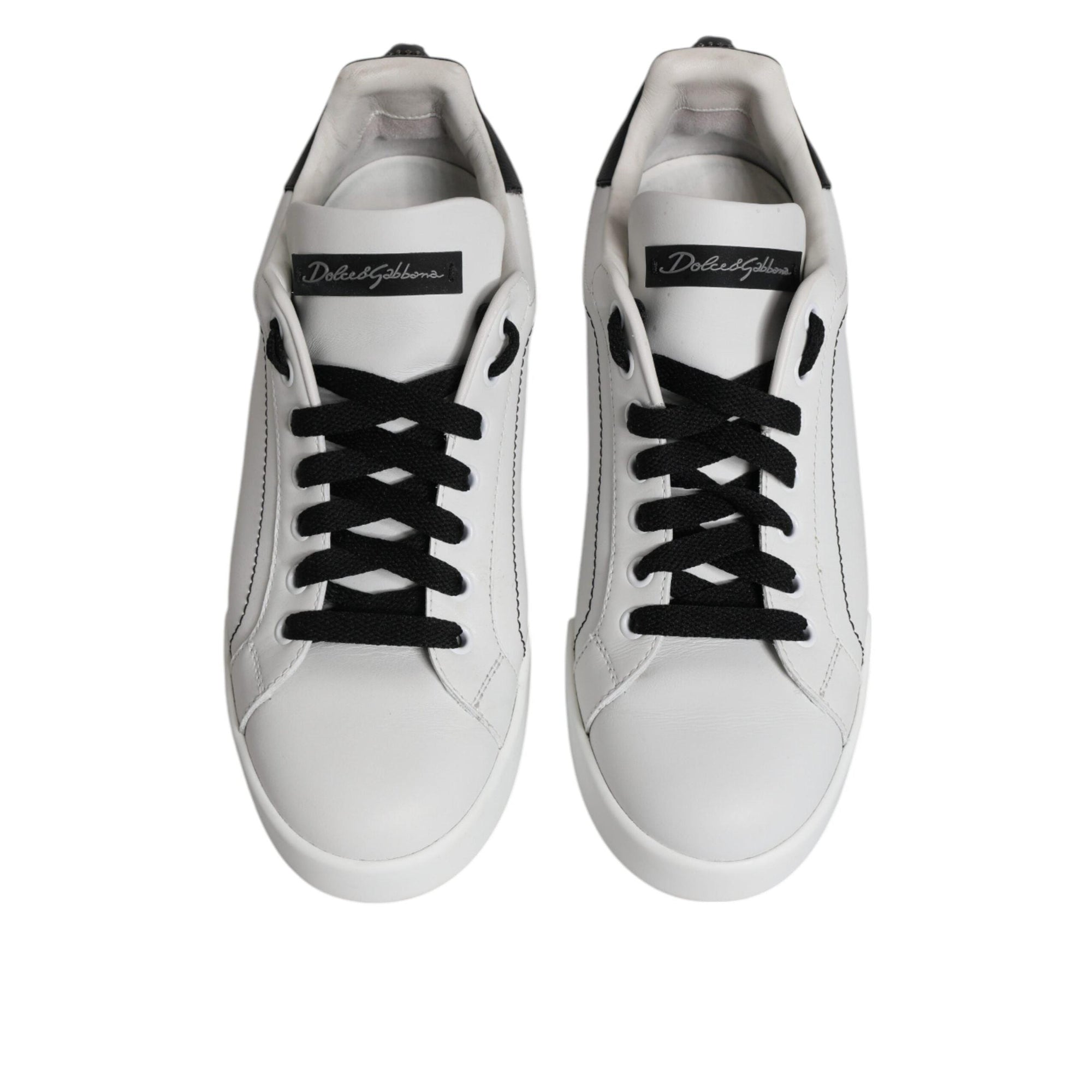 Dolce & Gabbana White Black Leather Low Top Sneakers Shoes