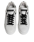 Dolce & Gabbana White Black Leather Low Top Sneakers Shoes