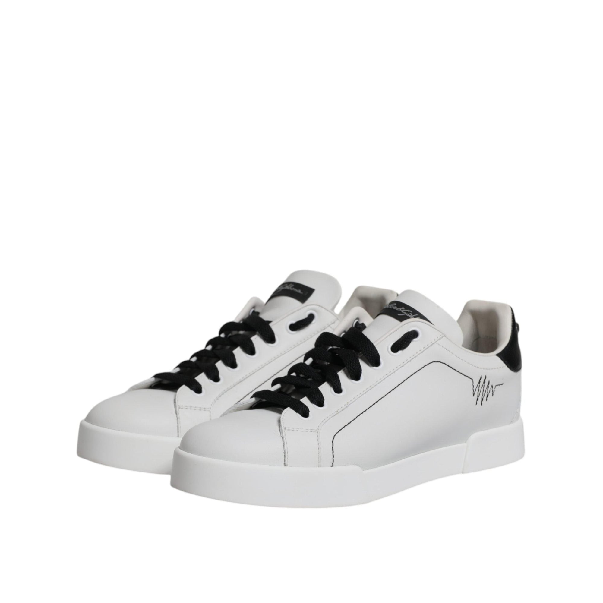 Dolce & Gabbana White Black Leather Low Top Sneakers Shoes