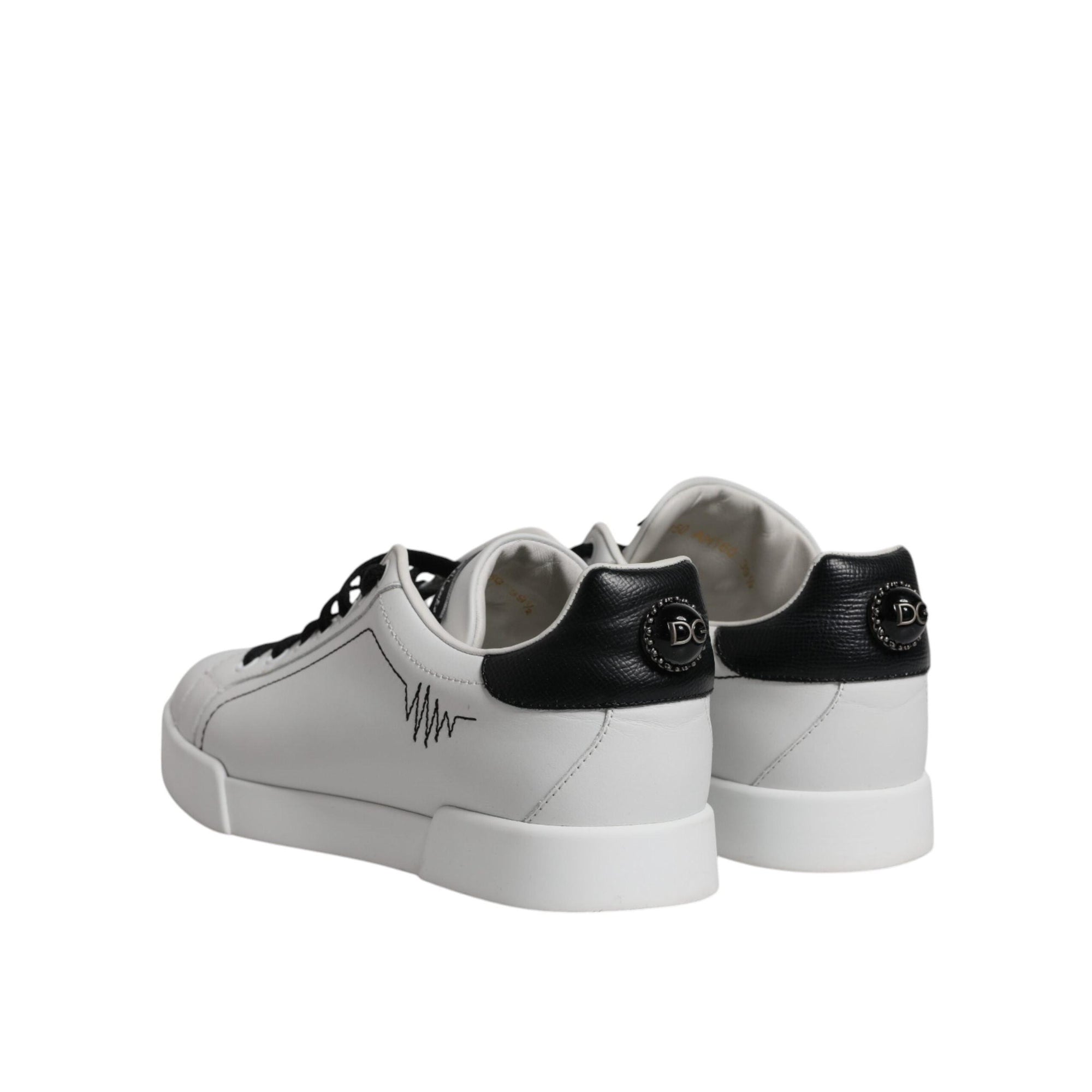 Dolce & Gabbana White Black Leather Low Top Sneakers Shoes