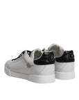 Dolce & Gabbana White Black Leather Low Top Sneakers Shoes
