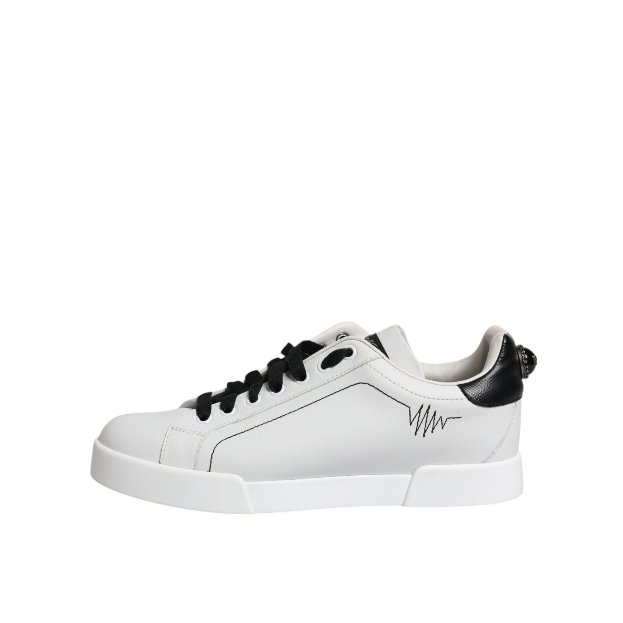 Dolce & Gabbana White Black Leather Low Top Sneakers Shoes