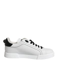 Dolce & Gabbana White Black Leather Low Top Sneakers Shoes