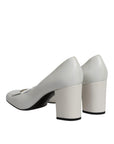 Dolce & Gabbana White Leather Block Heels Pumps Shoes