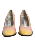 Dolce & Gabbana Pink Yellow Leather Block Heels Pumps Shoes