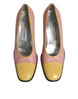 Dolce & Gabbana Pink Yellow Leather Block Heels Pumps Shoes