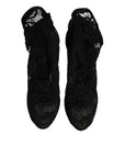 Dolce & Gabbana Black Lace Stretch Heels Mid Calf Boots Shoes
