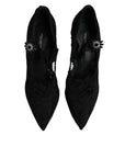 Dolce & Gabbana Black Lace Crystals Mary Jane Pumps Shoes