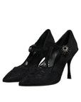 Dolce & Gabbana Black Lace Crystals Mary Jane Pumps Shoes