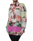 Dolce & Gabbana Multicolor Floral Patchwork Ascot Collar Top