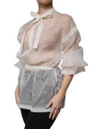 Dolce & Gabbana White Ascot Collar Long Sleeves Blouse Top