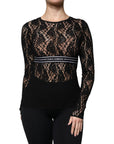 Dolce & Gabbana Black Logo Stripe Lace Long Sleeves Top