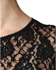 Dolce & Gabbana Black Logo Stripe Lace Long Sleeves Top