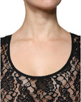 Dolce & Gabbana Black Logo Stripe Lace Short Sleeves Top