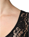 Dolce & Gabbana Black Logo Stripe Lace Short Sleeves Top