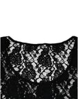 Dolce & Gabbana Black Logo Stripe Lace Short Sleeves Top
