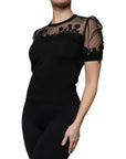 Dolce & Gabbana Black Floral Lace Short Sleeves Blouse Top